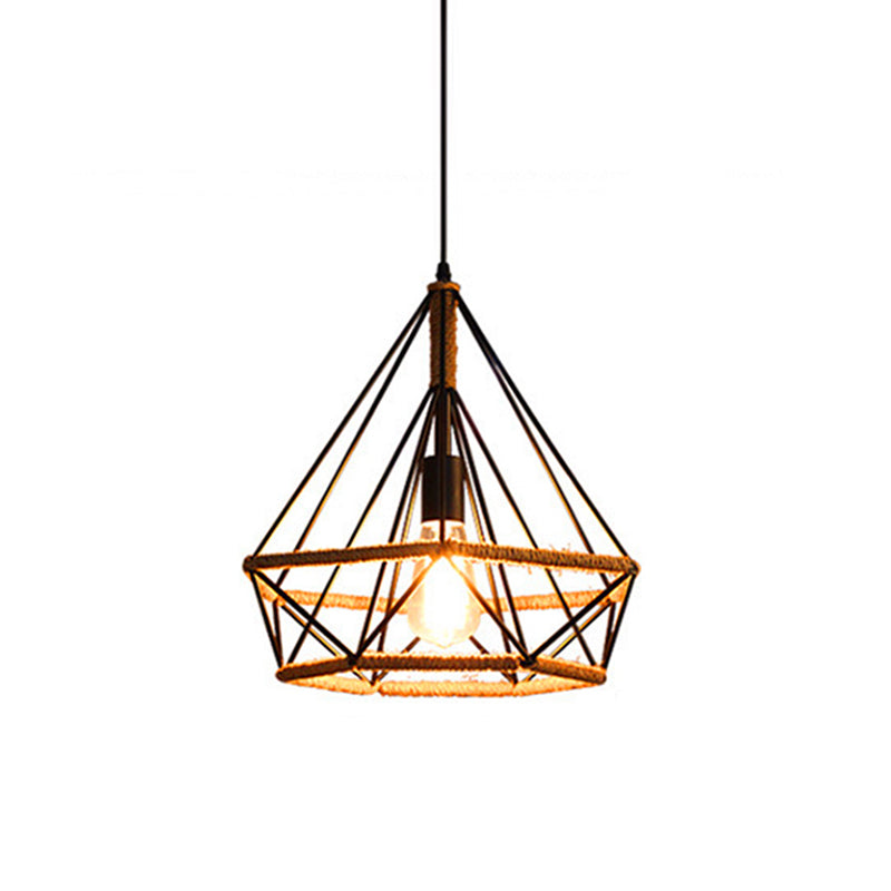 Diamond Cage Hanging Pendant Light: Creative Industrial Metal Fixture For Restaurants - 1 Light