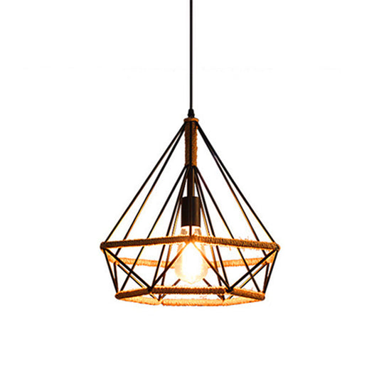 Diamond Cage Hanging Pendant Light: Creative Industrial Metal Fixture For Restaurants - 1 Light