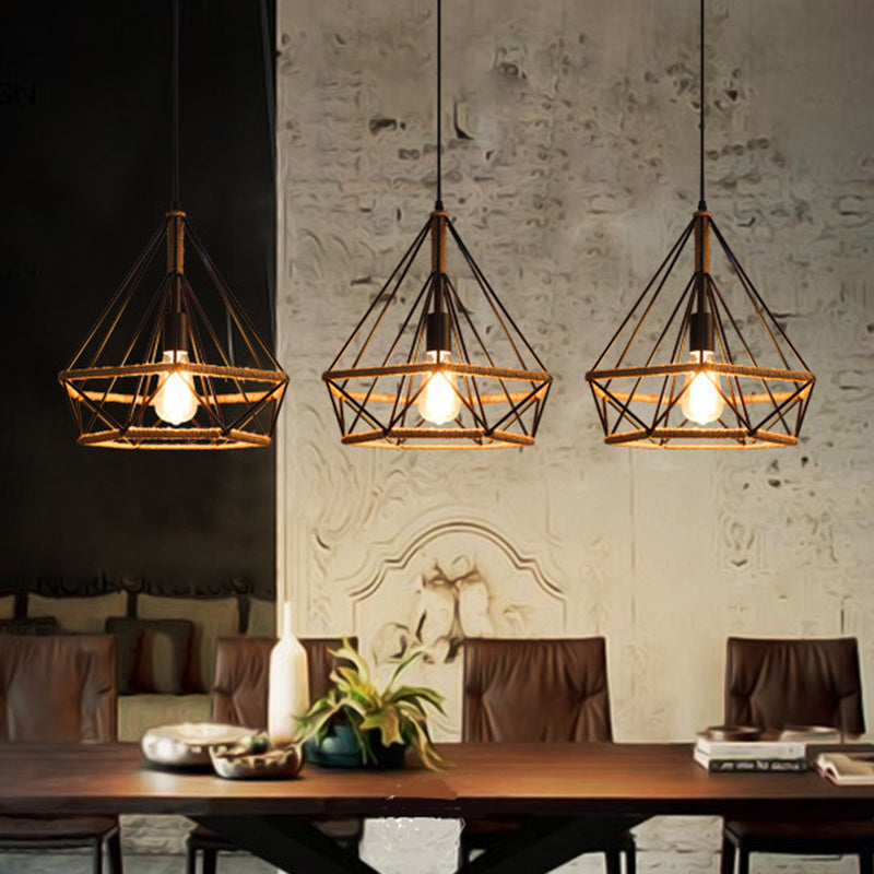 Diamond Cage Hanging Pendant Light: Creative Industrial Metal Fixture For Restaurants - 1 Light