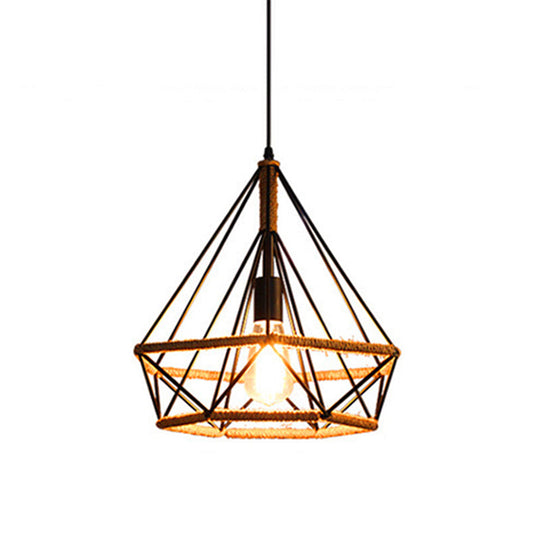 Diamond Cage Hanging Pendant Light: Creative Industrial Metal Fixture For Restaurants - 1 Light