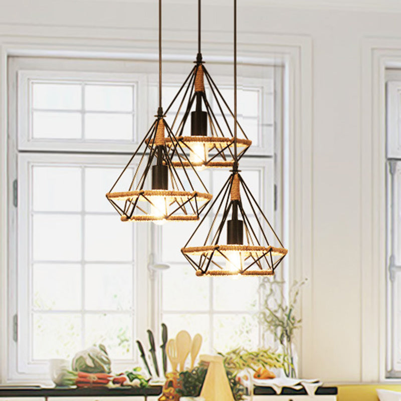 Diamond Cage Hanging Pendant Light: Creative Industrial Metal Fixture For Restaurants - 1 Light