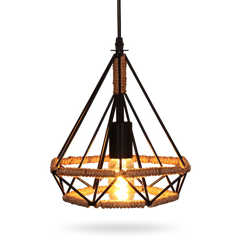 Diamond Cage Hanging Pendant Light: Creative Industrial Metal Fixture For Restaurants - 1 Light