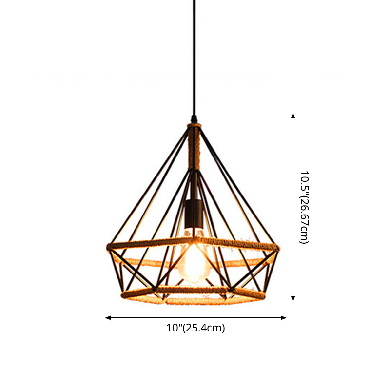 Diamond Cage Hanging Pendant Light: Creative Industrial Metal Fixture For Restaurants - 1 Light