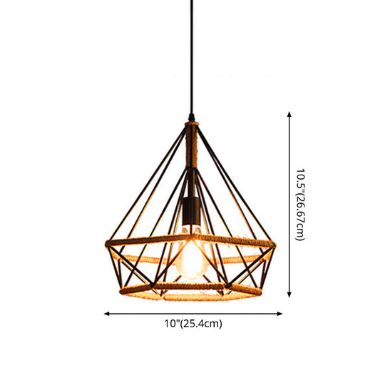 Diamond Cage Hanging Pendant Light: Creative Industrial Metal Fixture For Restaurants - 1 Light