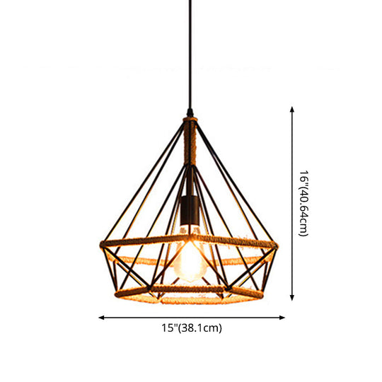 Diamond Cage Hanging Pendant Light: Creative Industrial Metal Fixture For Restaurants - 1 Light