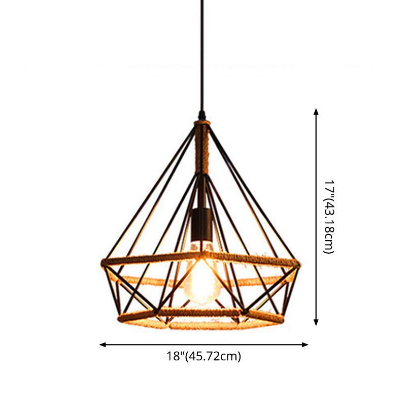 Diamond Cage Hanging Pendant Light: Creative Industrial Metal Fixture For Restaurants - 1 Light