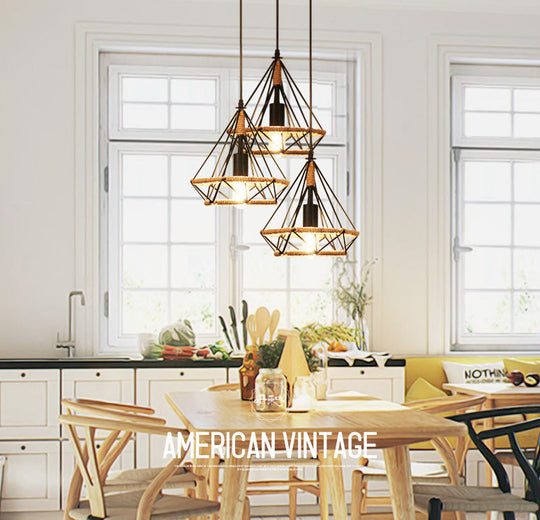 Diamond Cage Hanging Pendant Light: Creative Industrial Metal Fixture For Restaurants - 1 Light