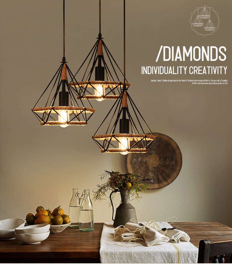 Diamond Cage Hanging Pendant Light: Creative Industrial Metal Fixture For Restaurants - 1 Light