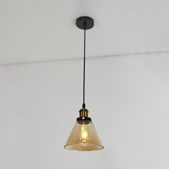 Retro Industrial Style Glass Ceiling Fixture - 1 Light For Restaurants Amber / Cone