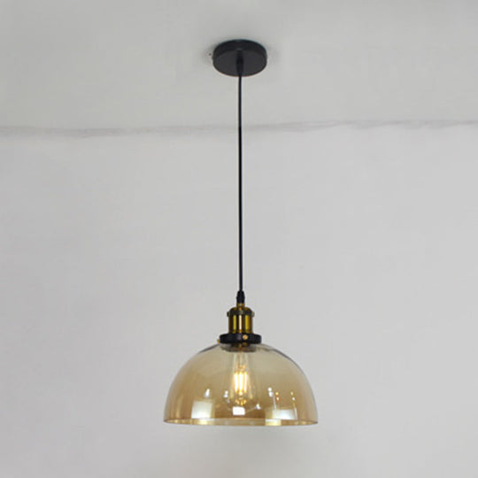 Retro Industrial Style Glass Ceiling Fixture - 1 Light For Restaurants Amber / Semicircle