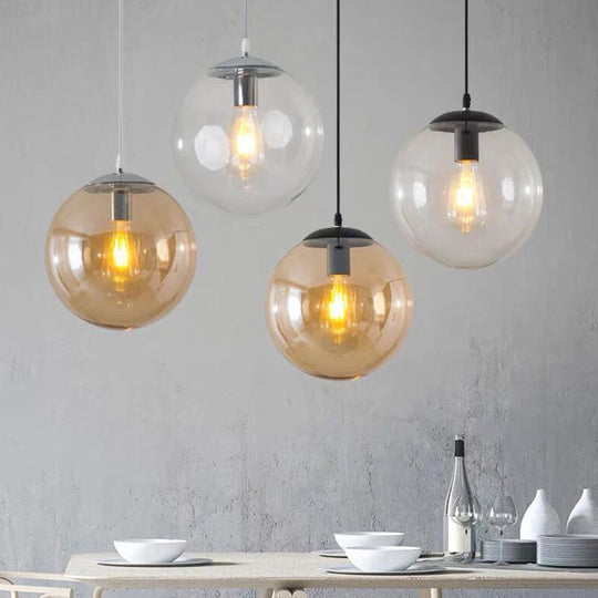 Round Industrial Style Glass Hanging Ceiling Light For Restaurants - 1 Fixture