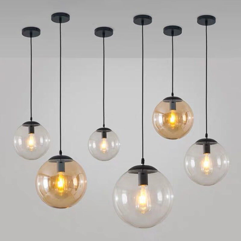 Round Industrial Style Glass Hanging Ceiling Light For Restaurants - 1 Fixture