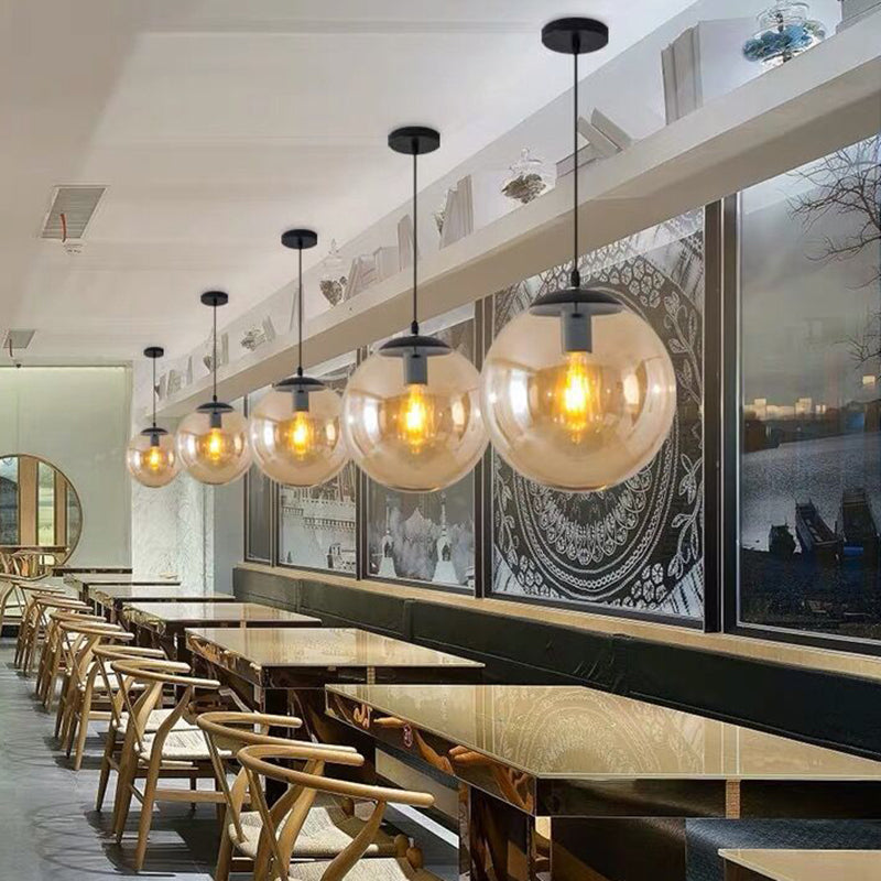 Round Industrial Style Glass Hanging Ceiling Light For Restaurants - 1 Fixture