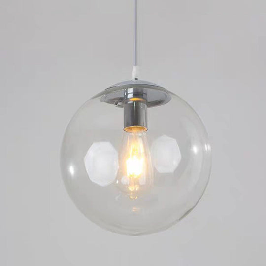 Round Industrial Style Glass Hanging Ceiling Light For Restaurants - 1 Fixture Silver / 6