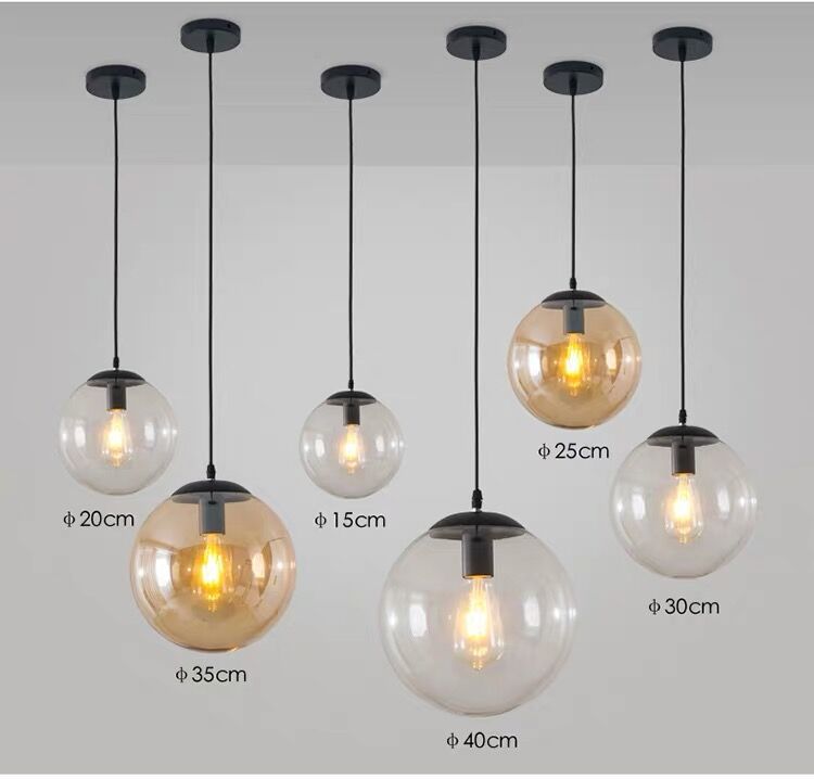 Round Industrial Style Glass Hanging Ceiling Light For Restaurants - 1 Fixture