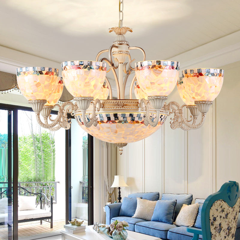 Shell White Chandelier: Mediterranean Suspension Lighting For Living Room