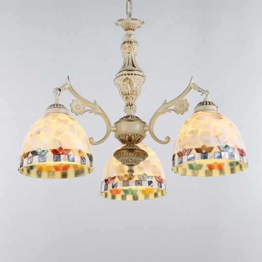 Shell White Chandelier: Mediterranean Suspension Lighting For Living Room 3 / Down