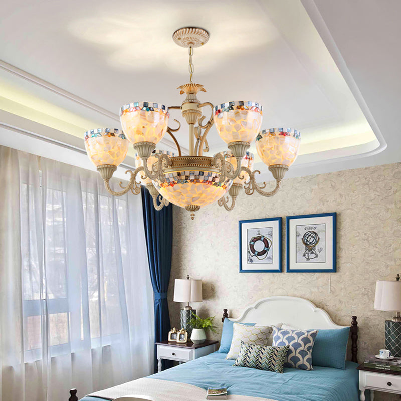 Shell White Chandelier: Mediterranean Suspension Lighting For Living Room