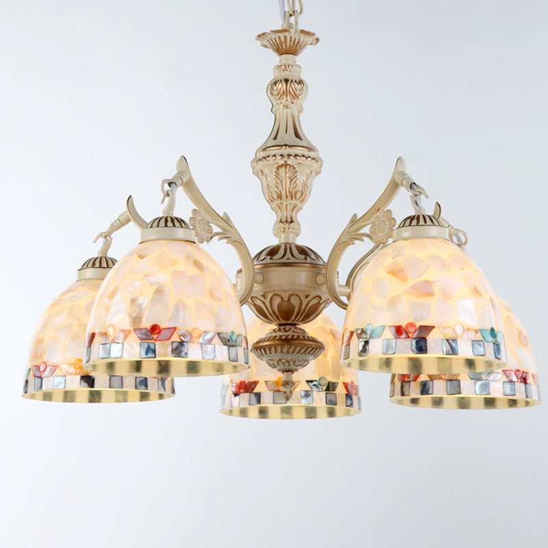 Shell White Chandelier: Mediterranean Suspension Lighting For Living Room 5 / Down