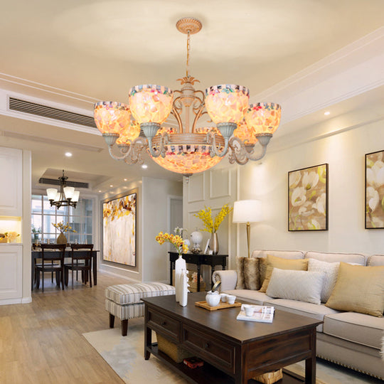 Shell White Chandelier: Mediterranean Suspension Lighting For Living Room