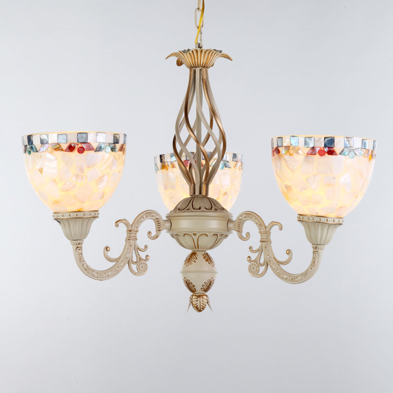 Shell White Chandelier: Mediterranean Suspension Lighting For Living Room 3 / Up