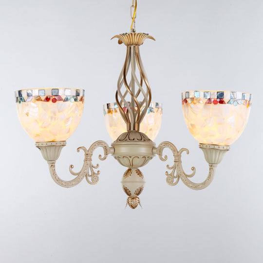 Shell White Chandelier: Mediterranean Suspension Lighting For Living Room 3 / Up