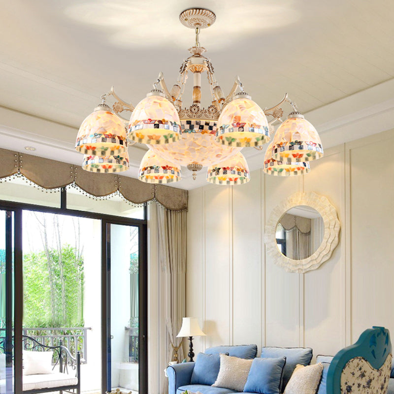 Shell White Chandelier: Mediterranean Suspension Lighting For Living Room