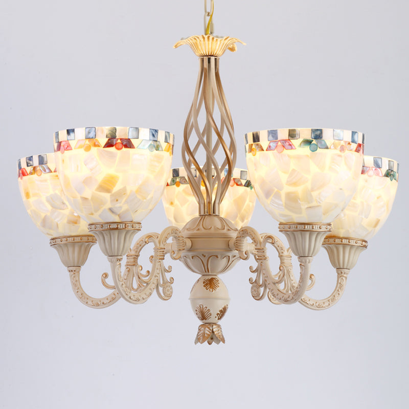 Shell White Chandelier: Mediterranean Suspension Lighting For Living Room 5 / Up