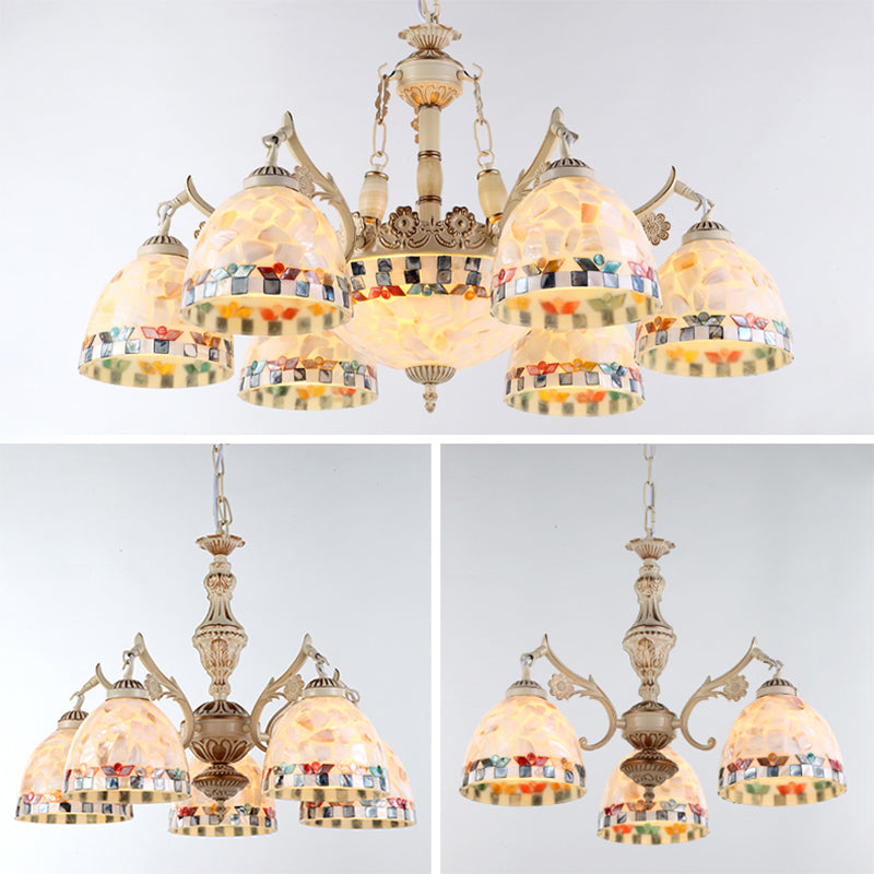 Shell White Chandelier: Mediterranean Suspension Lighting For Living Room