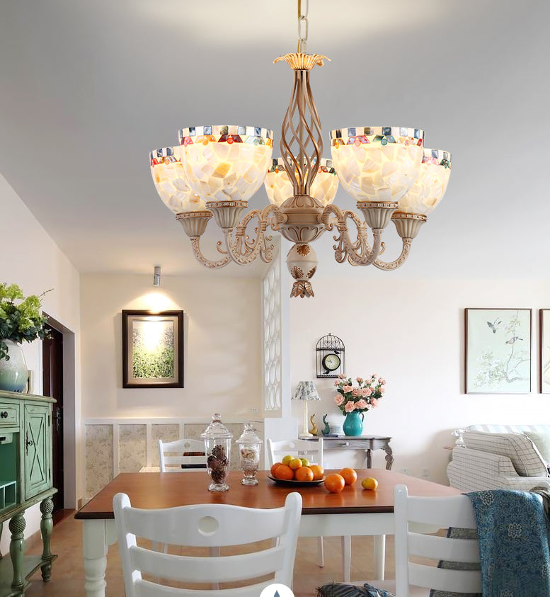 Shell White Chandelier: Mediterranean Suspension Lighting For Living Room