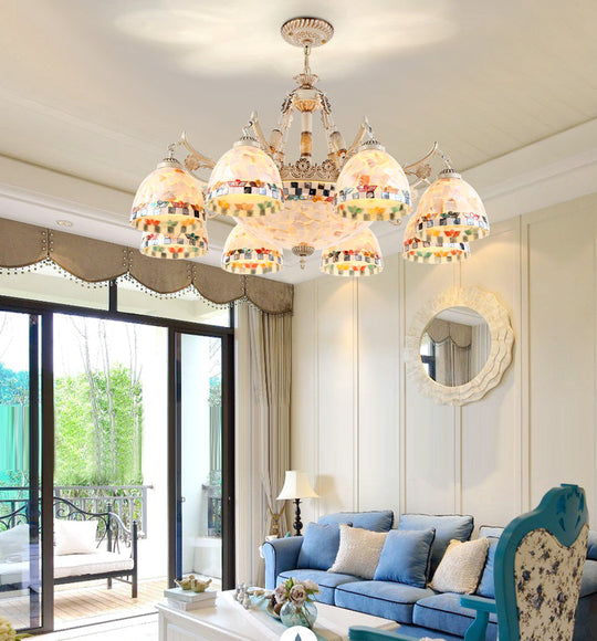 Shell White Chandelier: Mediterranean Suspension Lighting For Living Room