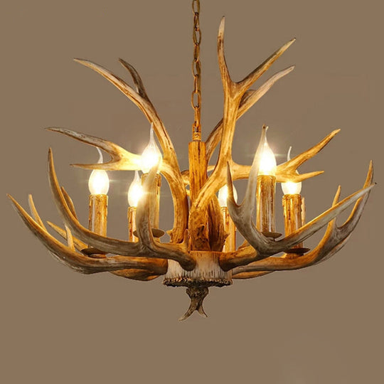 Rustic Resin Wood Finish Antler Chandelier - Living Room Ceiling Suspension Lamp