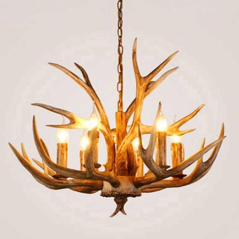 Rustic Resin Wood Finish Antler Chandelier - Living Room Ceiling Suspension Lamp 6 /