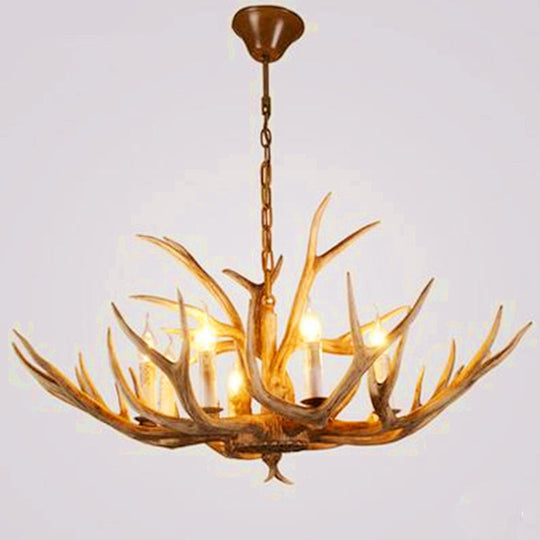 Rustic Resin Wood Finish Antler Chandelier - Living Room Ceiling Suspension Lamp 8 /