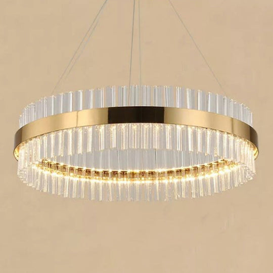 Minimalistic Crystal Gold Finish Led Round Chandelier Pendant Light For Bedroom