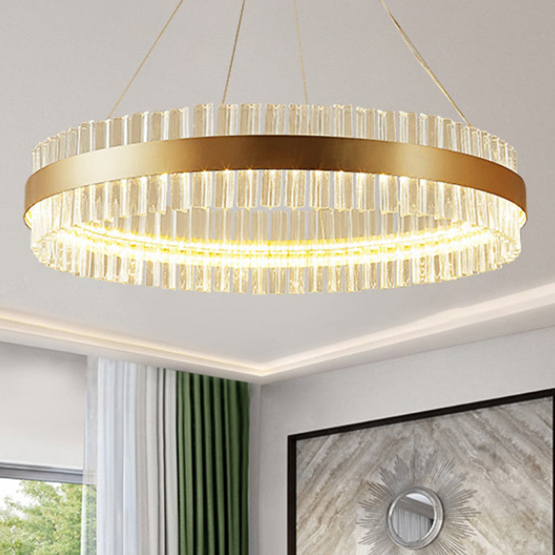 Minimalistic Crystal Gold Finish Led Round Chandelier Pendant Light For Bedroom