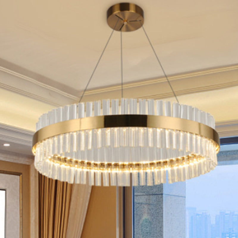 Minimalistic Crystal Gold Finish Led Round Chandelier Pendant Light For Bedroom