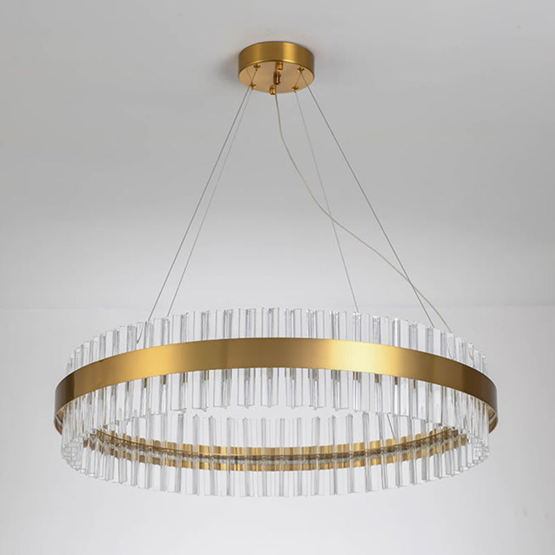 Minimalistic Crystal Gold Finish Led Round Chandelier Pendant Light For Bedroom