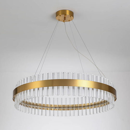 Minimalistic Crystal Gold Finish Led Round Chandelier Pendant Light For Bedroom