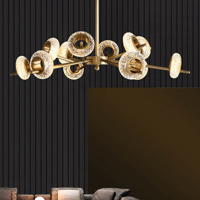 Crackled Crystal Glass Rings Pendant Chandelier With Postmodern Brass Finish - Perfect For A Diner