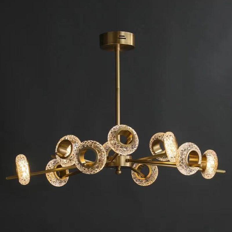 Crackled Crystal Glass Rings Pendant Chandelier With Postmodern Brass Finish - Perfect For A Diner