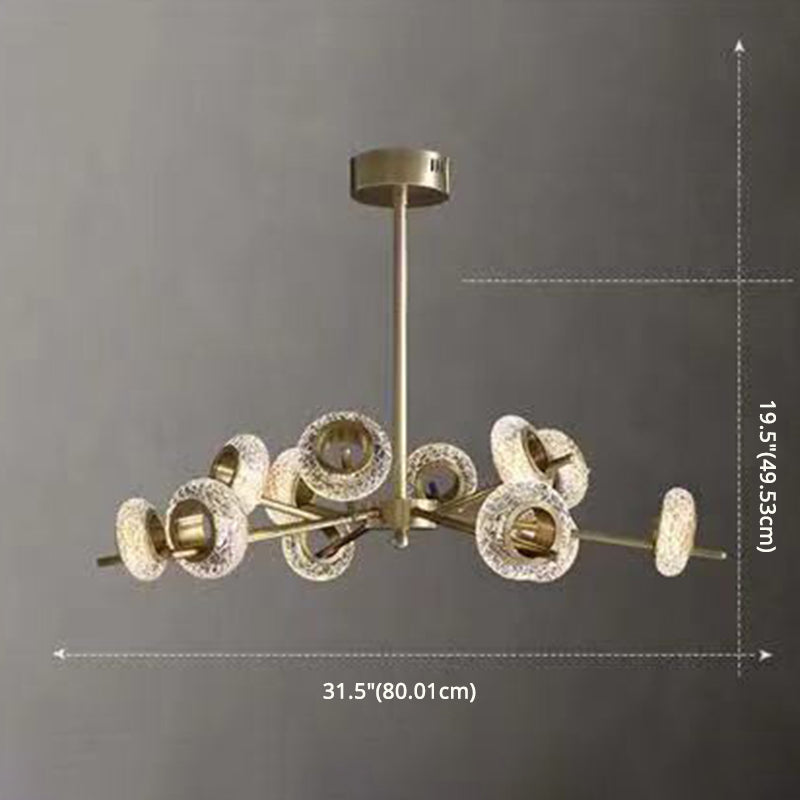 Crackled Crystal Glass Rings Pendant Chandelier With Postmodern Brass Finish - Perfect For A Diner