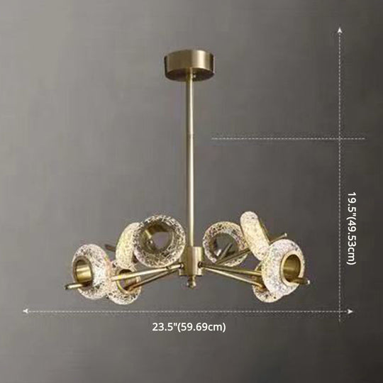 Crackled Crystal Glass Rings Pendant Chandelier With Postmodern Brass Finish - Perfect For A Diner