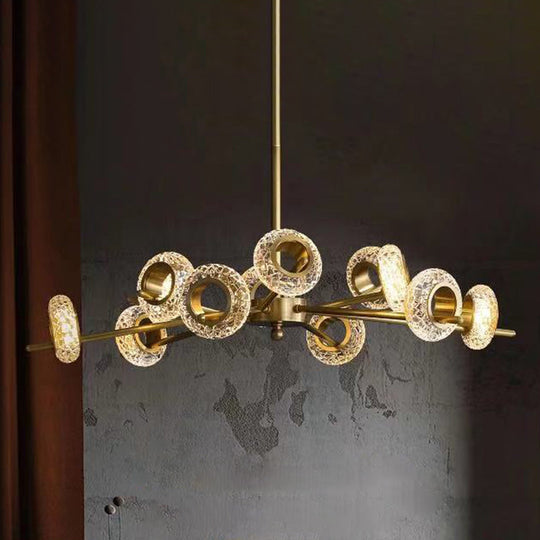 Crackled Crystal Glass Rings Pendant Chandelier With Postmodern Brass Finish - Perfect For A Diner