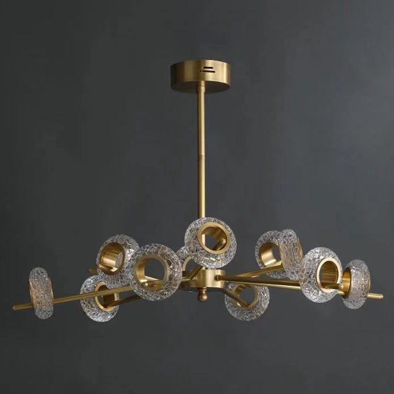 Crackled Crystal Glass Rings Pendant Chandelier With Postmodern Brass Finish - Perfect For A Diner