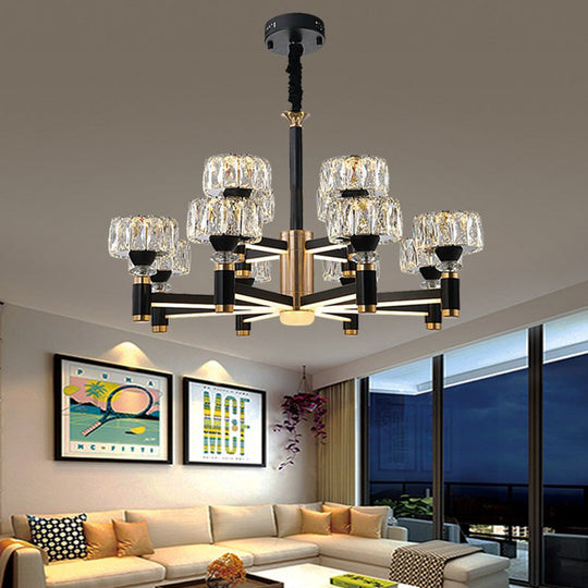 Modern Led Living Room Chandelier: Round Simplicity In Black Metal