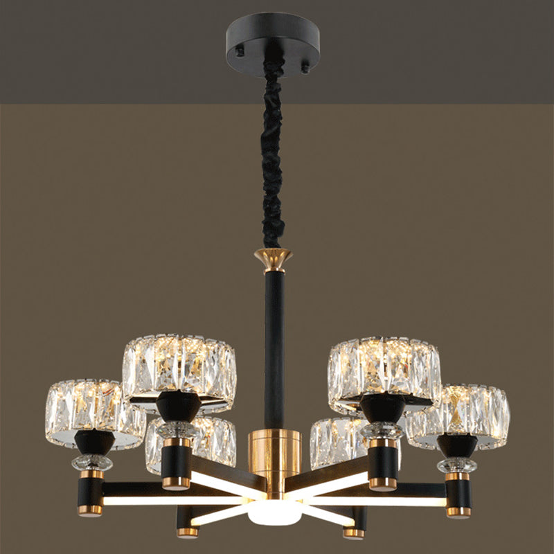 Modern Led Living Room Chandelier: Round Simplicity In Black Metal 6 / Crystal