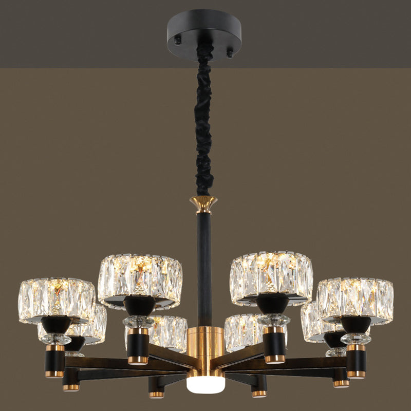 Modern Led Living Room Chandelier: Round Simplicity In Black Metal 8 / Crystal