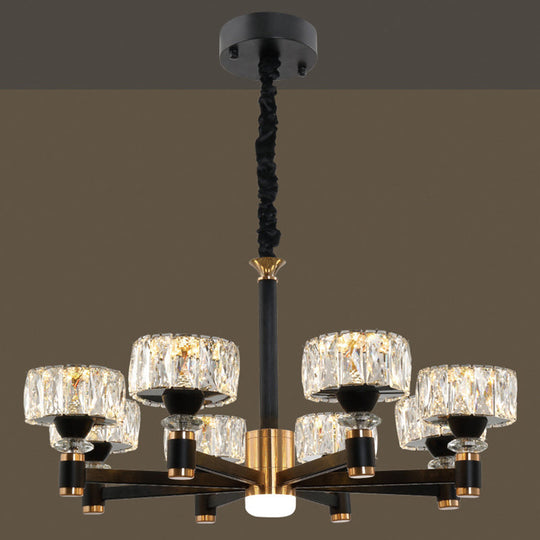 Modern Led Living Room Chandelier: Round Simplicity In Black Metal 8 / Crystal