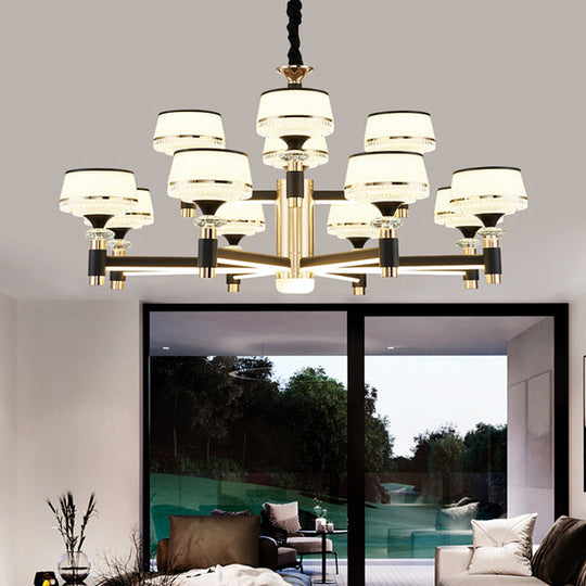 Modern Led Living Room Chandelier: Round Simplicity In Black Metal